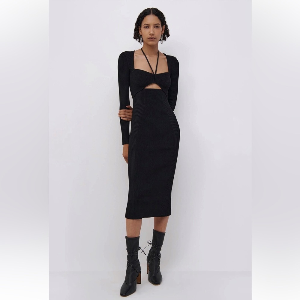 Jonathan Simkhai Danika Cut out Long Sleeve Midi Bodycon Dress Black XS